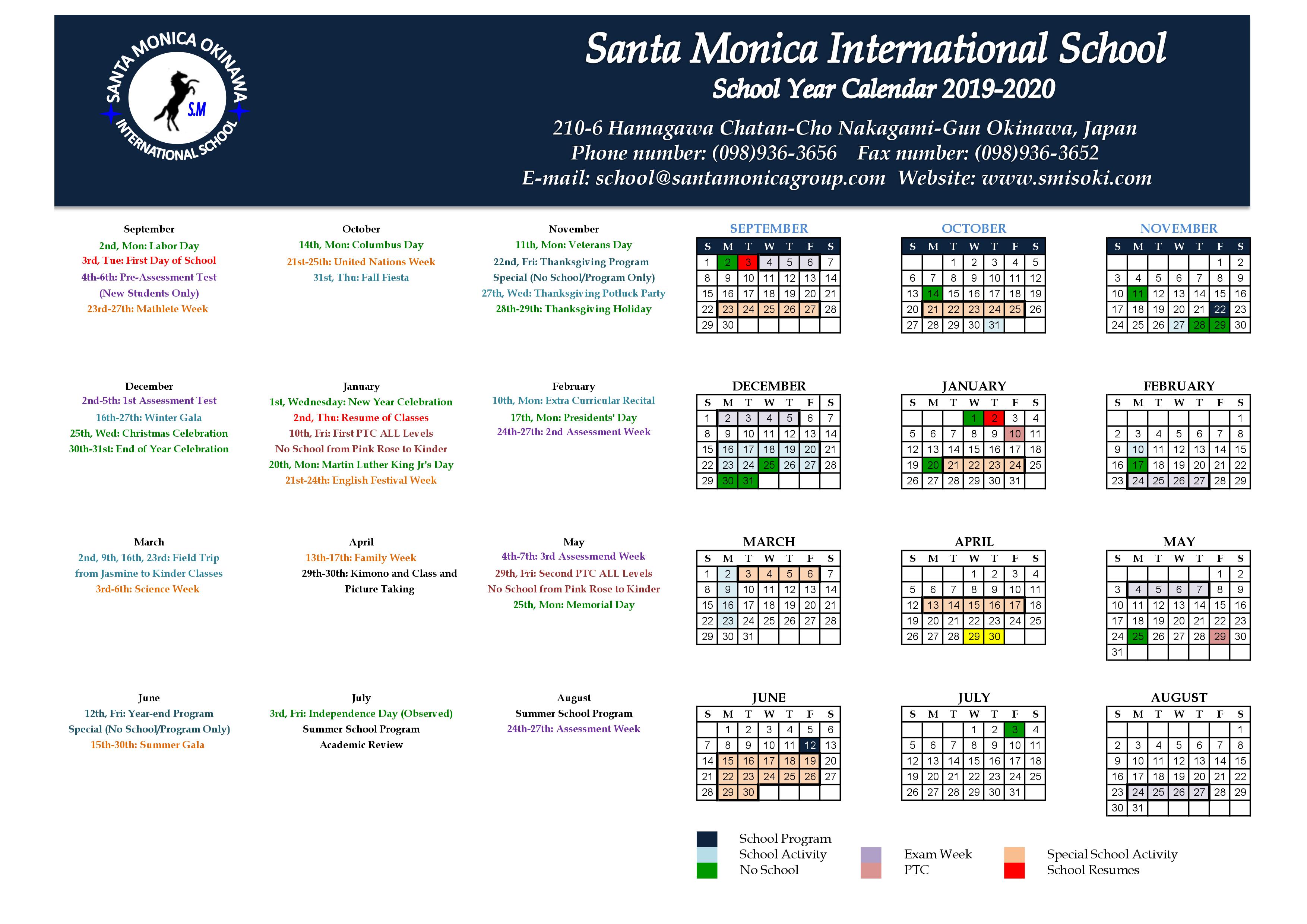 Calendar Okinawa International School Santa Monica